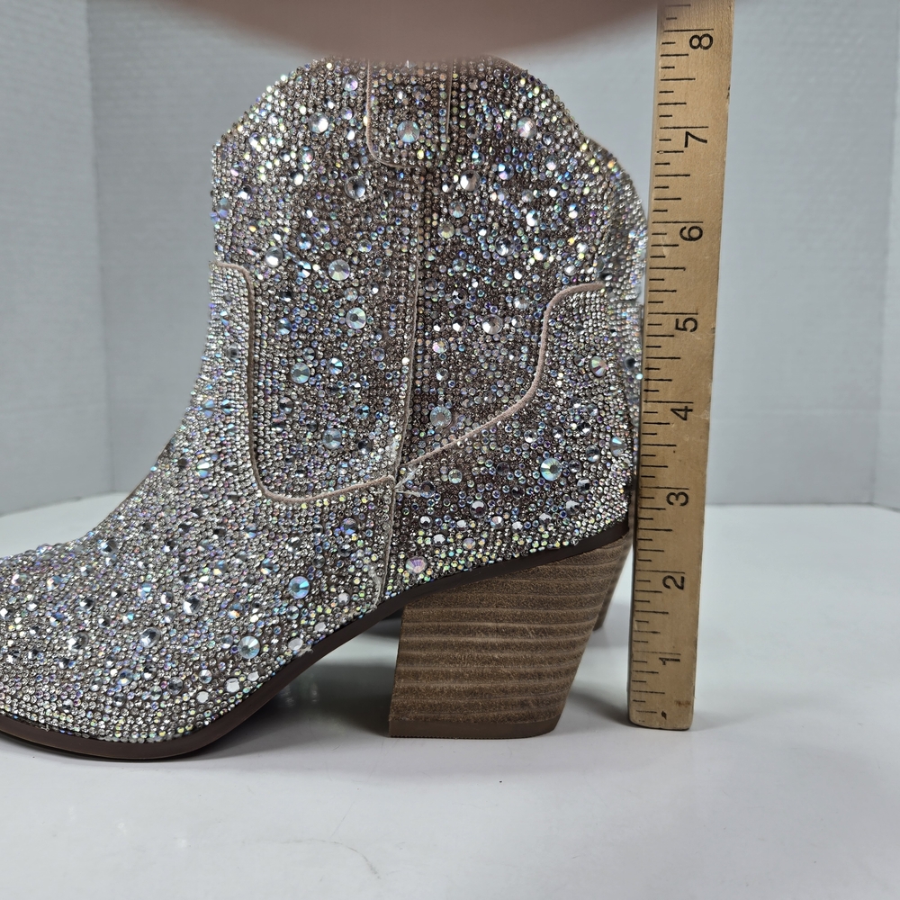Sincerely Jules Silver Rhinestone Shimmering Cowboy Cowgirl Ankle Booties Size 7 - Picture 14 of 14